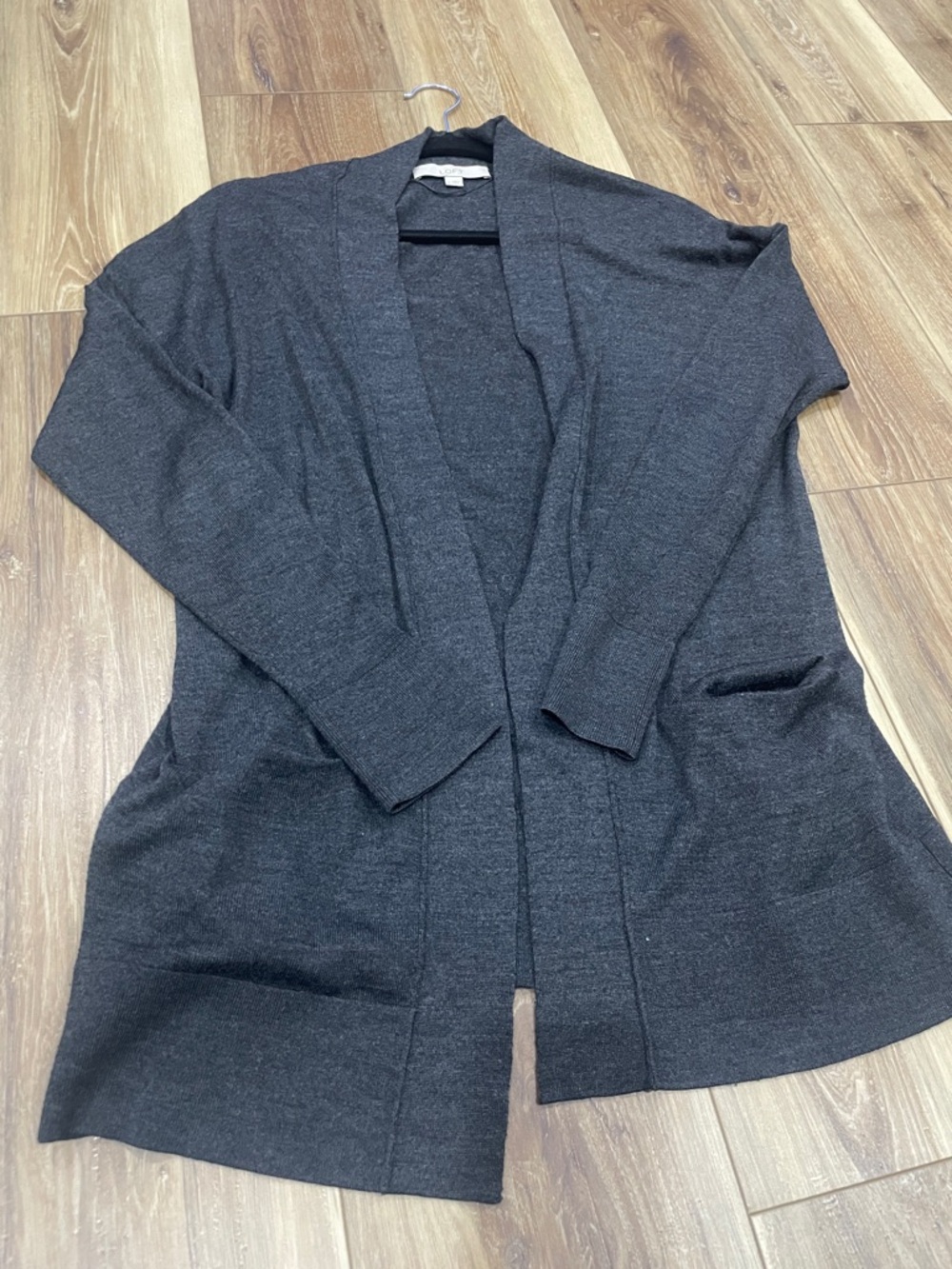 LOFT Charcoal Open-Front Long Cardigan